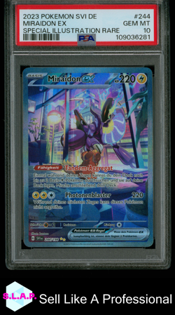 MIRAIDON EX POKEMON SPECI4L ILL RARE KARMESIN & PURPUR 244/198 2023 DE PSA 10 - Image 1