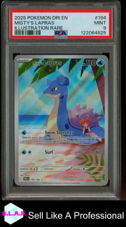 MISTY'S LAPRAS ILLUSTRATION RARE POKEMON DRI EN-DESTINED RIVALS 2025 194 PSA 9 - Image 1