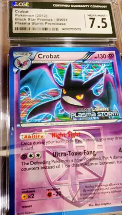 Crobat Black Star Promo Plasma Storm Prerelease Pokemon Card CGC 7.5 NM - Image 1