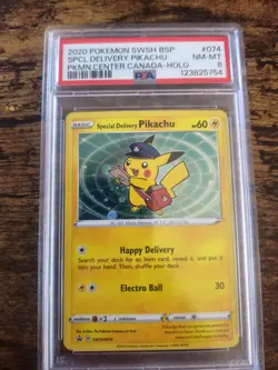 Pokemon Special Delivery Pikachu SWSH074 Sword & Shield Promo Holo PSA 8 - Image 1