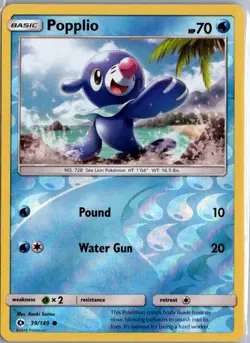 Pokemon Reverse Holo Popplio SM Base Set 39/149 LP - Image 1