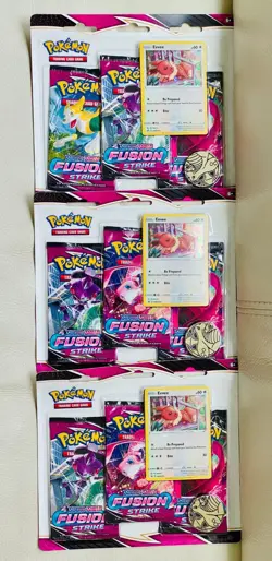 3x Pokemon TCG Fusion Strike 3 Pack Blisters (Eevee) - Brand New/Factory Sealed - Image 1