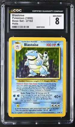 CGC 8 Blastoise 1999 Base Set 2/102 Holo Pokemon Card - Image 1