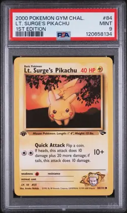 Pokemon PSA 9 Lt Surge’s Pikachu 1st Edition 84/132 Gym Challenge Graded Card - Image 1