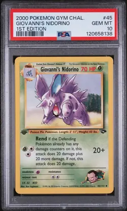 Pokemon PSA 10 Gem Mint Giovanni’s Nidorino 45/132 Gym Challenge Card Low Pop - Image 1