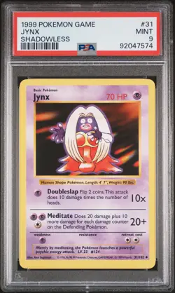 1999 POKEMON BASE SET SHADOWLESS #31 JYNX PSA 9 - Image 1