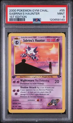 Pokemon PSA 9 Sabrina’s Haunter 55/132 1st Edition Gym Challenge Rare Graded - Image 1