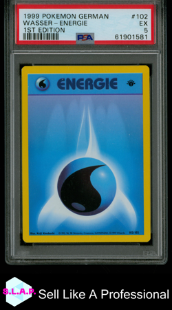 WASSER-ENERGIE 1ST EDITION POKEMON GERMAN 1999 102 PSA 5 - Image 1