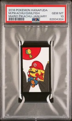 2016 POKEMON HANAFUDA MARIO PIKACHU JANUARY MARIO PIKACHU/QWILFISH PSA 10 - Image 1