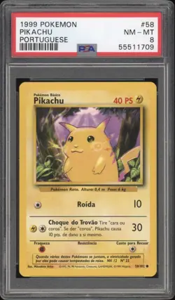 1999 Pokemon PORTUGUESE Unlimited Base Set Pikachu 58/102 PSA 8 NM-MT - Image 1