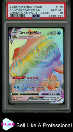 FA/DREDNAW VMAX CHAMPION'S PATH-SECRET POKEMON SWSH 2020 075 PSA 10 - Image 1