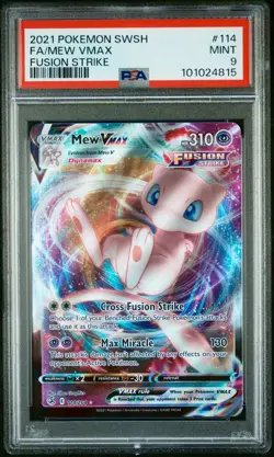 Mew VMAX Full Art Holo Fusion Strike Sword & Shield PSA 9 Pokemon card #114 Mint - Image 1