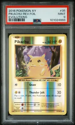 Pikachu Reverse Full Art Holo Evolutions Base Set PSA 9 Pokemon card #35 Mint - Image 1