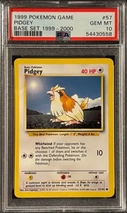Pidgey Base Set 4th Print 1999 2000 UK PSA 10 Pokemon Card #57 - Image 1