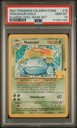 Pokemon PSA 10 Venusaur 15/102 Celebrations 25th Anniversary rare holo Gem Mint - Image 1