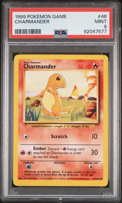 1999 POKEMON BASE SET UNLIMITED #46 CHARMANDER PSA 9 - Image 1