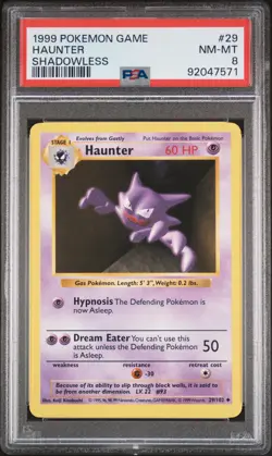 1999 POKEMON BASE SET SHADOWLESS #29 HAUNTER PSA 8 - Image 1