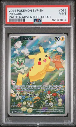2024 POKEMON SVP EN-SV BLACK STAR PROMO PALDEA ADVENTURE CHEST PIKACHU PSA 9 - Image 1