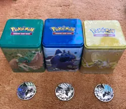 Pokemon Trading Card Game Tin Cans And Coins *EMPTY* 3 Tins In Lot - Image 1
