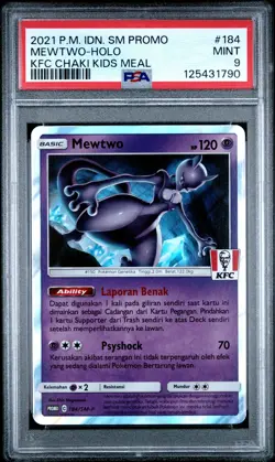 2021 POKEMON INDONESIAN SM PROMO KFC CHAKI KIDS MEAL #184 MEWTWO-HOLO PSA 9 - Image 1