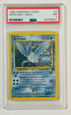 Articuno Holo Fossil 2/62 Pokemon Card Unlimited PSA 7 NM - Image 1
