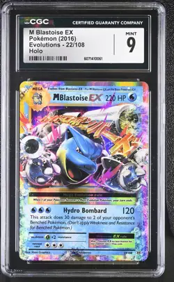 CGC 9 MINT M Blastoise EX 2016 Evolutions 22/108 Holo Pokemon Card - Image 1
