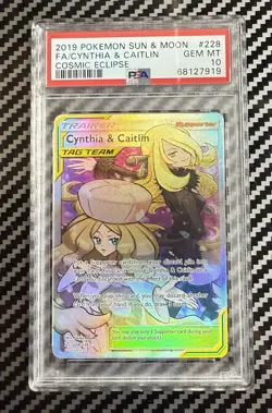 2019 Pokemon Cosmic Eclipse #228 Full Art Cynthia & Caitlin PSA 10 Card GEM MINT - Image 1