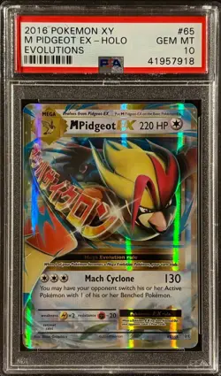 Mega M Pidgeot EX Full Art Holo Evolutions Base Set PSA 10 Pokemon card #65 - Image 1