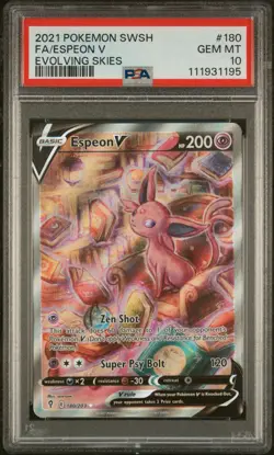 Pokemon PSA 10 Espeon V 180/203 Evolving Skies Alternate Art Rare Pokemon Card - Image 1