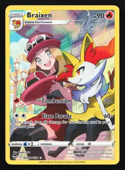 Pokemon Braixen TG01 Silver Tempest Trainer Gallery Ultra Rare Full Art Holo LP - Image 1