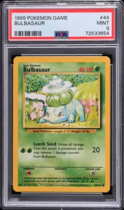 1999 POKEMON BASE SET UNLIMITED #44 BULBASAUR PSA 9 - Image 1