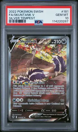 PSA 10 Skuntank V #181 Pokemon Silver Tempest English 2022 - Image 1
