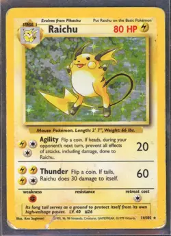 Pokemon Cards - Raichu 14/102 - Base Set - eBay Live Sun 12th 6:30pm - Image 1