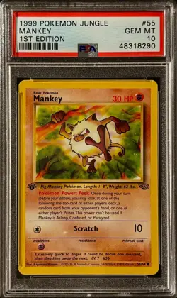 Mankey 1st Edition Jungle PSA 10 Pokemon Card #55 - Image 1