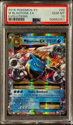 Mega M Blastoise EX Full Art Holo Evolutions Base Set PSA 10 Pokemon card #22 - Image 1
