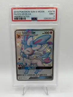 2019 POKEMON SUN & MOON HIDDEN FATES #SV76 FULL ART/SYLVEON GX PSA 9 - Image 1
