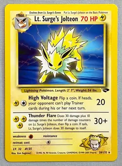 Pokemon Lt. Surge’s Jolteon #28/132 Non-Holo Rare - 2000 Gym Challenge - MINT! - Image 1