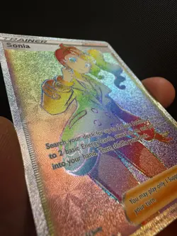Pokemon TCG Sonia 203/192 Swsh02: Rebel Clash Holo Rainbow Hyper Secret Rare - Image 3