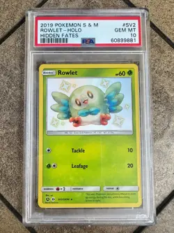 Rowlet 2019 Pokemon Sun & Moon Hidden Fates Shiny Vault Holo #SV2 PSA 10 - Image 1
