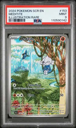 2024 POKEMON SCR EN-STELLAR CROWN ILLUSTRATION RARE #153 MEDITITE PSA 9 - Image 1