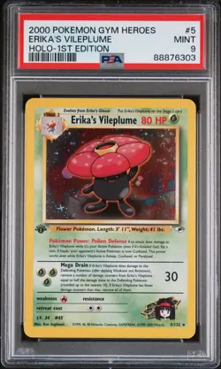 Pokemon 1st Edition Erika's Vileplume 5/132 PSA 9 Mint Gym Heroes Holo Vintage! - Image 1
