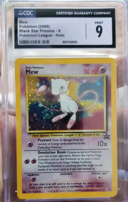 2000 POKEMON BLACK STAR PROMO HOLO POKEMON LEAGUE #9 MEW CGC 9 MINT - Image 1