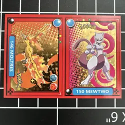 Pokemon Pokedex Mewtwo #150 & Moltres #146 Flash Edition Gold Star Holo Sticker - Image 1