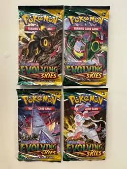 Evolving Skies Pokemon Booster Pack Lot of 4 - Complete Art Set - Image 1