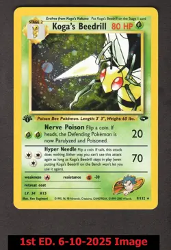 1x Koga's Beedrill - 9/132 - Holo Rare - 1st Edition Gym Challenge Pokemon Near - Image 1