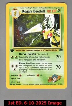 1x Koga's Beedrill - 9/132 - Holo Rare - 1st Edition Gym Challenge Pokemon Near - Image 3