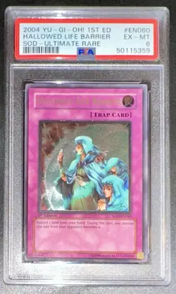 YU GI OH PSA 6 HALLOWED LIFE BARRIER SOD-EN060 1st ULTIMATE RARE 2004! - Image 1