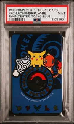1998 POKEMON CENTER PHONE CARD CHARMANDER/PIKACHU/POLIWHIRL PSA 9 - Image 1