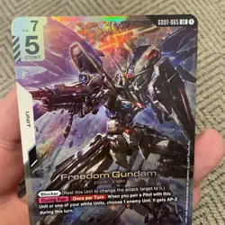 Gundam Card Game GD01 Newtype Rising GD01-065 LR Freedom Gundam In Hand - Image 3