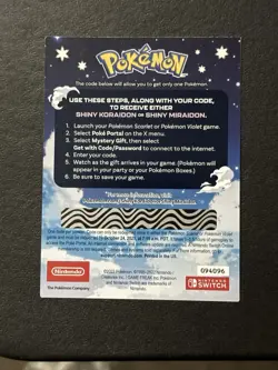 Pokemon Scarlet And Violet Serial Codes Shiny Koraidon or Miraidon UNSCRATCHED! - Image 2